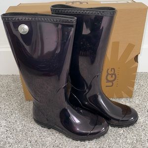 AUTH NIB UGG Shaye Rubber Shearling Lined Glossed Waterproof Rain Boots US 5
